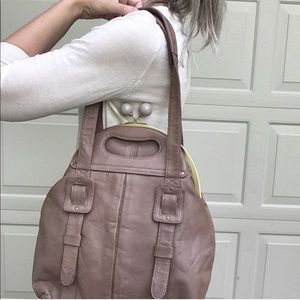 Cassellini taupe kiss lock purse